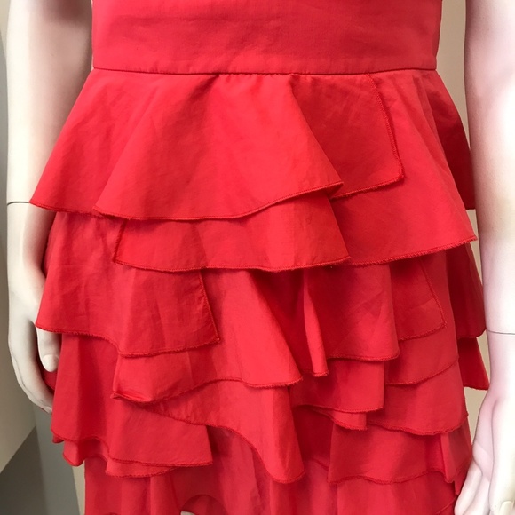 STRAPLESS CORAL RUFFLE DRESS - Picture 3 of 7